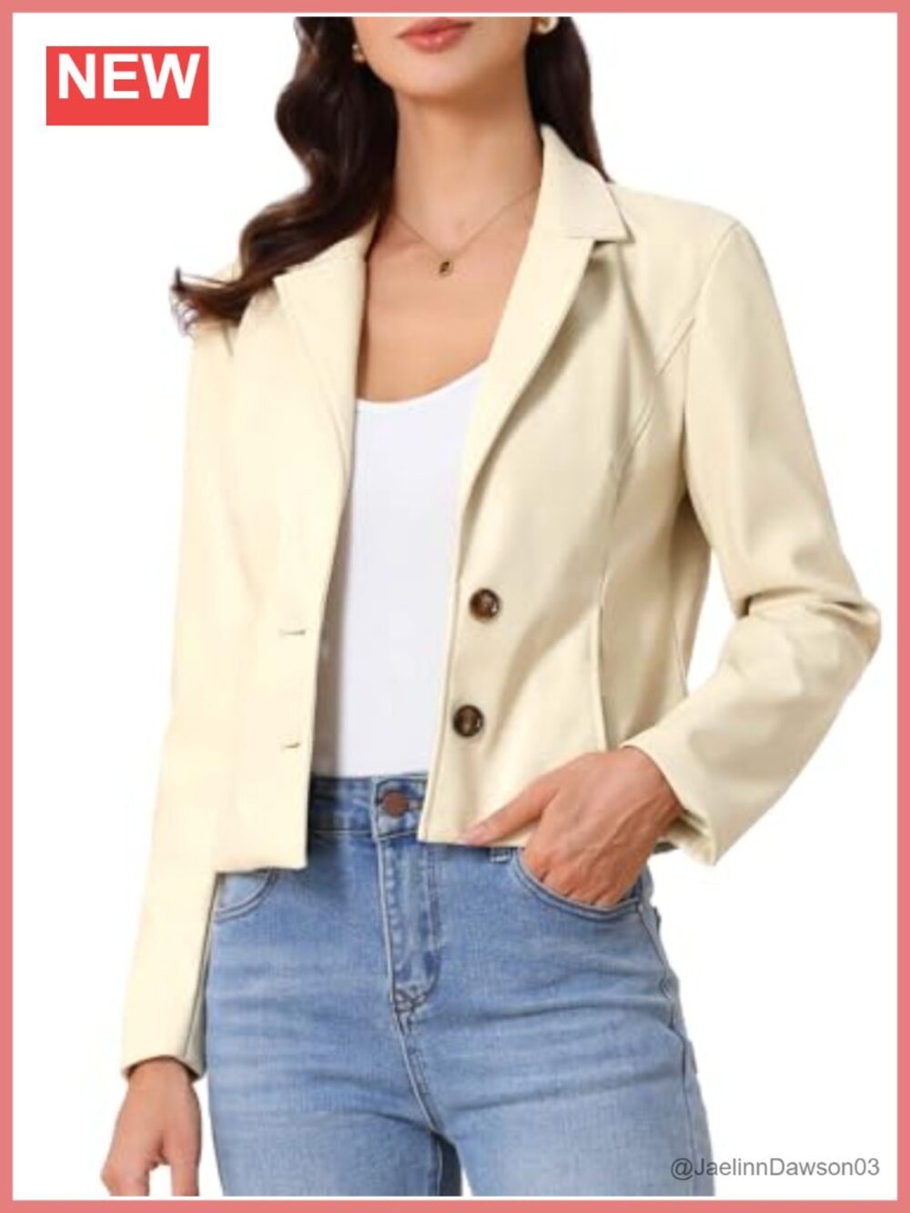 Faux PU Leather Cropped Motorcycle Jacket Button Down Long Sleeve